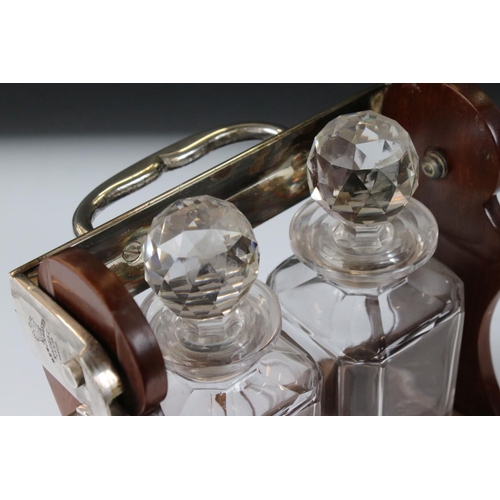 142 - Early 20th century Mahogany and Silver Plated ' Betjamann's Patent ' Two Bottle Tantalus, stamped to... 