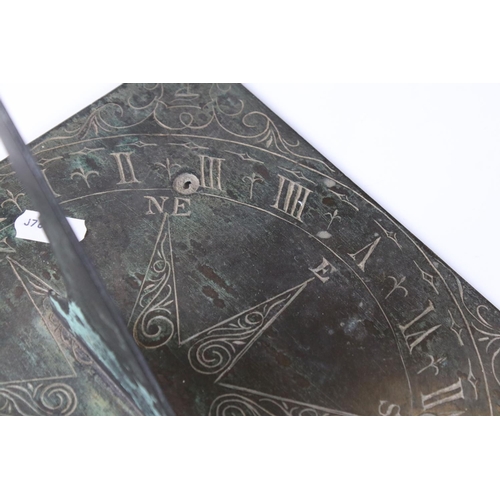 144 - Square Bronze Sundial, inscribed to corner ' Vincent Sculptor, Stratford upon Avon, 1860' 23cm wide