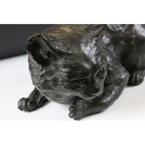 149 - Japanese Bronze Model of a Seated Cat, Meiji period, signed to base with six character mark in a rec... 