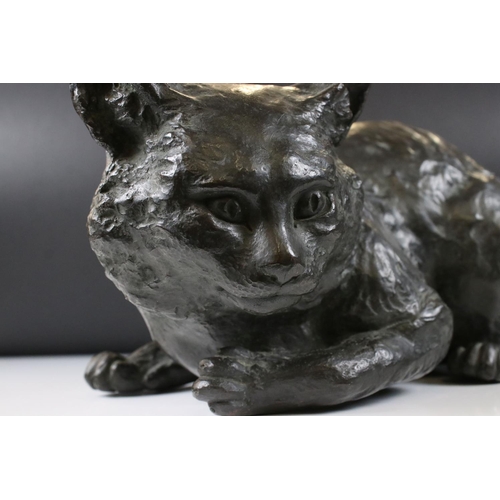 149 - Japanese Bronze Model of a Seated Cat, Meiji period, signed to base with six character mark in a rec... 