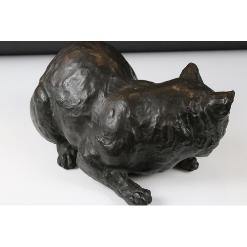 149 - Japanese Bronze Model of a Seated Cat, Meiji period, signed to base with six character mark in a rec... 