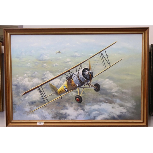 152 - Christopher ( Chris ) Charles Golds (b.1936) Oil Painting on Canvas of Bi-planes, signed lower right... 