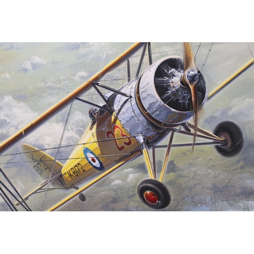 152 - Christopher ( Chris ) Charles Golds (b.1936) Oil Painting on Canvas of Bi-planes, signed lower right... 