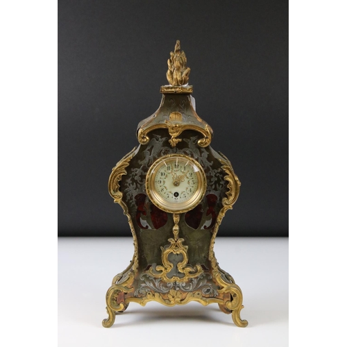 156 - 19th century French Boulle Mantle Clock, the white enamel face with Arabic numbers and decorated wit... 