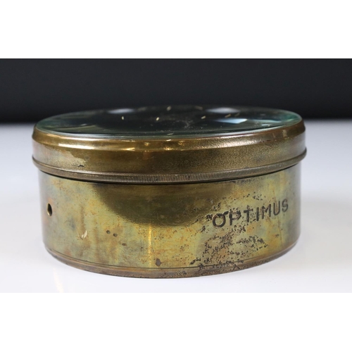 158 - Early 20th century Brass cased circular ' Optimus ' Chart / Map Magnifier, 13cm diameter