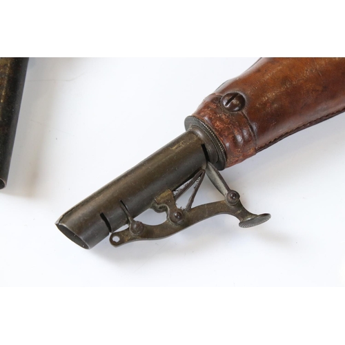 159 - Two 19th century Leather Shot / Powder Flasks, 23cm long