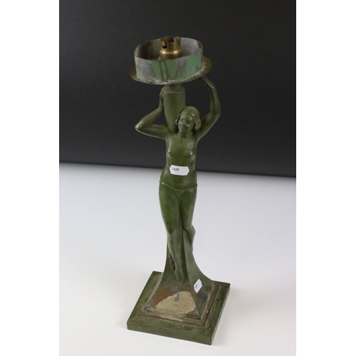 160 - Art Deco Cast Metal Table Lamp in the form of a Lady with verdigris type finish, 40cm high