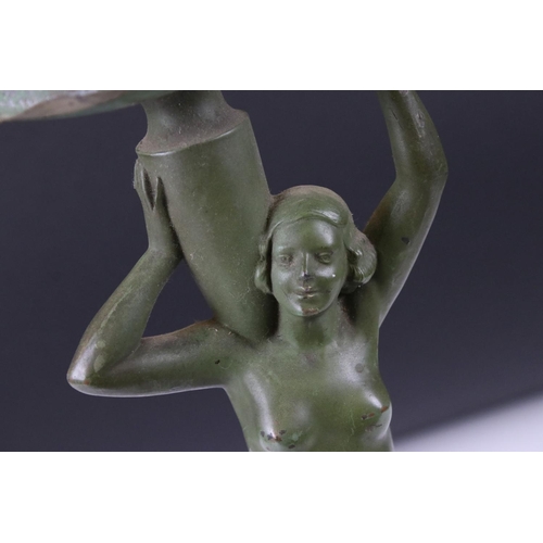 160 - Art Deco Cast Metal Table Lamp in the form of a Lady with verdigris type finish, 40cm high