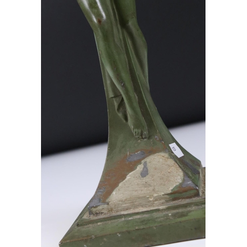 160 - Art Deco Cast Metal Table Lamp in the form of a Lady with verdigris type finish, 40cm high