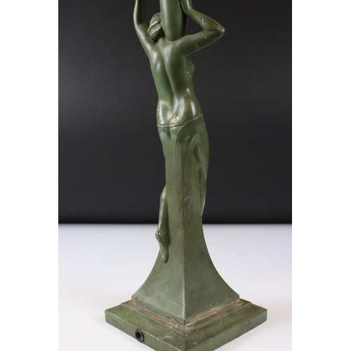 160 - Art Deco Cast Metal Table Lamp in the form of a Lady with verdigris type finish, 40cm high