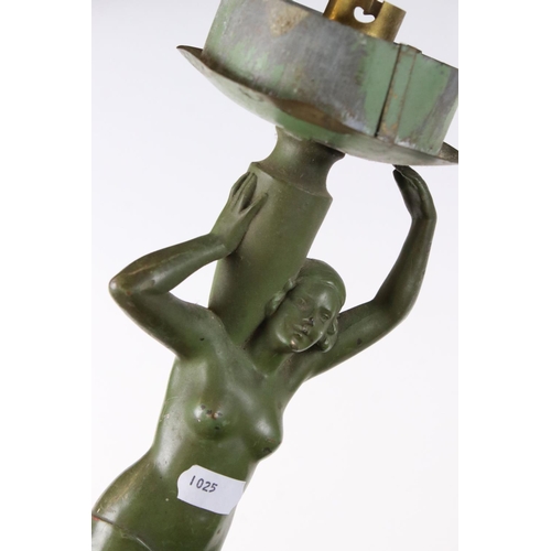 160 - Art Deco Cast Metal Table Lamp in the form of a Lady with verdigris type finish, 40cm high