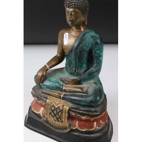 161 - Bronze part painted Buddha seated in the dhyanasana, 32cm high