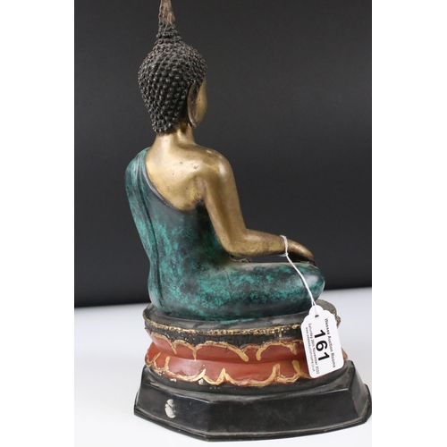 161 - Bronze part painted Buddha seated in the dhyanasana, 32cm high