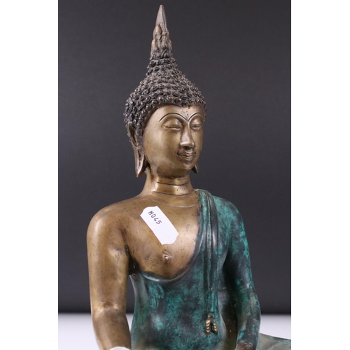 161 - Bronze part painted Buddha seated in the dhyanasana, 32cm high