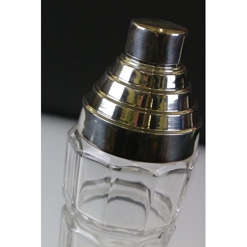 165 - Glass graduated and silver plated Art Deco style cocktail shaker