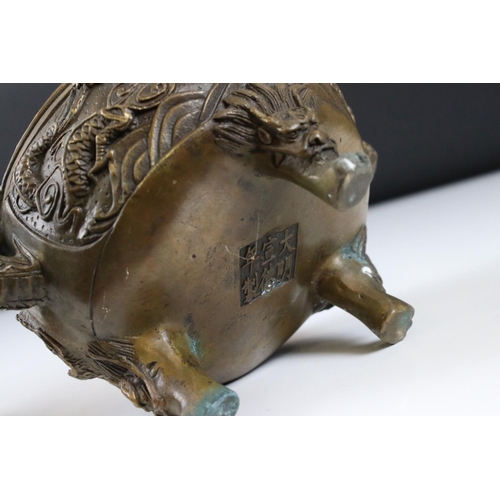 166 - Chinese Bronze ' Dragon ' Incense Burner, 19cm high