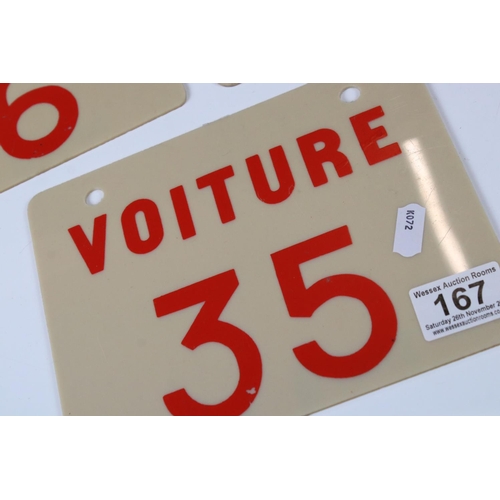 167 - Six Mid 20th century French Railway Passenger Carriage Number Signs. all reading ' Voiture ' with a ... 