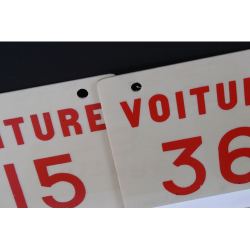 167 - Six Mid 20th century French Railway Passenger Carriage Number Signs. all reading ' Voiture ' with a ... 