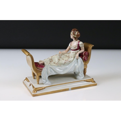 17 - Scheibe-Alsbach Porcelain Figure of Madame Recamier, 21cm long