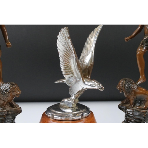 176 - Early to Mid 20th century Chromium Plated Metal Car Mascot in the form of an Eagle, mounted on a woo... 