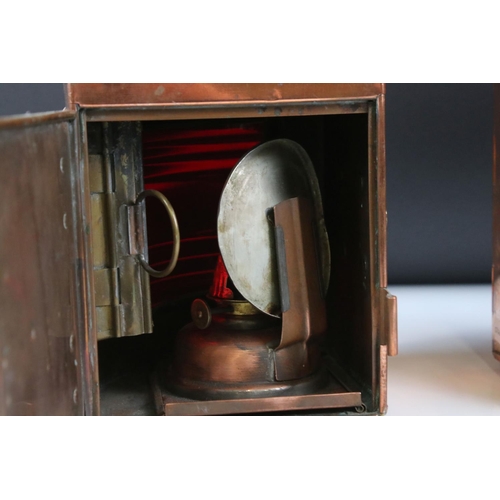 179 - Pair of Replica Copper ' Port ' and ' Starboard ' Corner Ship's Lanterns, 27cm high