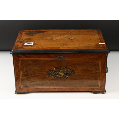 180 - 19th century Swiss Rosewood and Marquetry Inlaid ' Bells and Drum insight ' Musical Box, 6