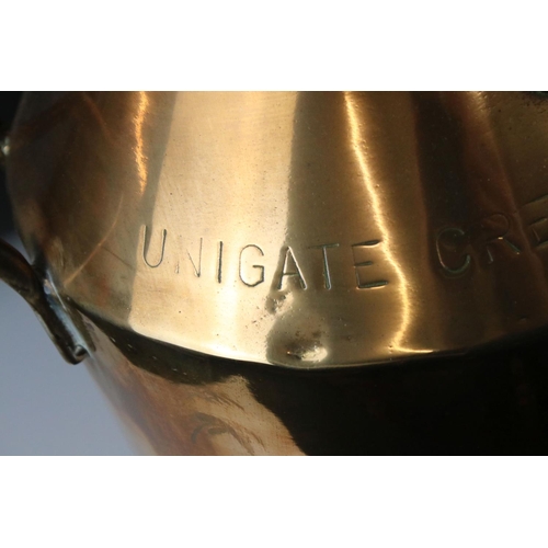 182 - Early to Mid 20th century Brass ' Unigate Creameries Ltd ' Milk Churn, no. 3906, the lid stamped U C... 