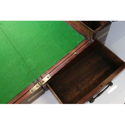 186 - 19th century Mahogany and Brass Bound Campaign Writing Slope Box, opening to a later fitted green wr... 