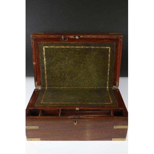 188 - 19th century Mahogany and Brass Bound Writing Slope Box, opening to a fitted interior with green lea... 