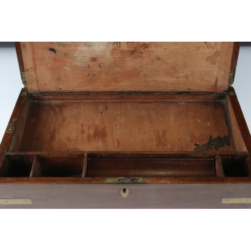 188 - 19th century Mahogany and Brass Bound Writing Slope Box, opening to a fitted interior with green lea... 