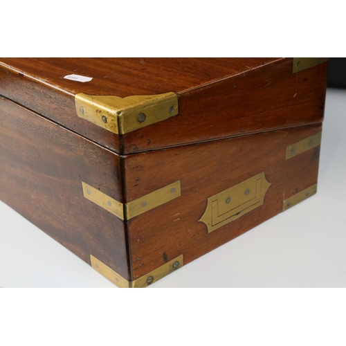 188 - 19th century Mahogany and Brass Bound Writing Slope Box, opening to a fitted interior with green lea... 