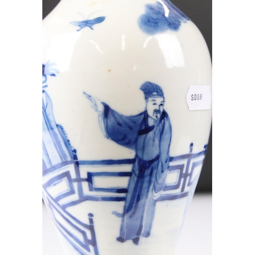 2 - Chinese Porcelain Blue and White Baluster Vase, decorated with figures within a landscape, Kangxi pe... 