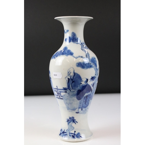 2 - Chinese Porcelain Blue and White Baluster Vase, decorated with figures within a landscape, Kangxi pe... 