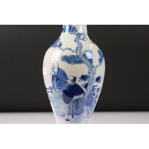 2 - Chinese Porcelain Blue and White Baluster Vase, decorated with figures within a landscape, Kangxi pe... 