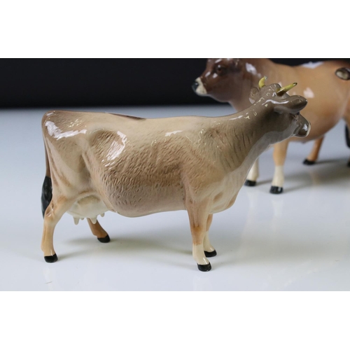 20 - Beswick Jersey Bull ' ch. Dunsley Coy Boy ' model no. 1422, Two Beswick Jersey Cows 'ch. Newton Tink... 