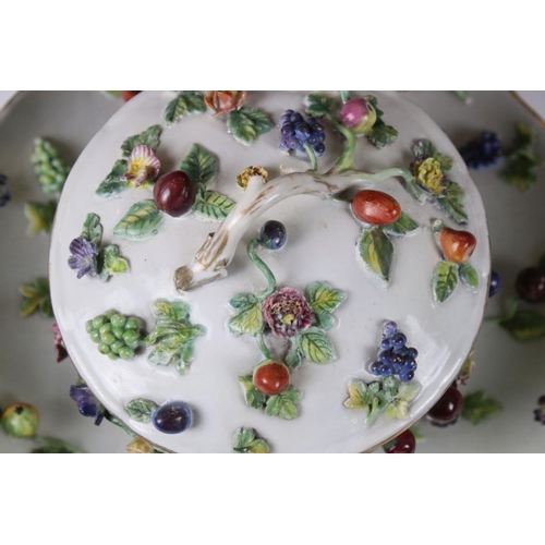 21 - Continental Ceramic Bowl and Cover with matching Saucer, floral and berry encrusted, Meissen style b... 