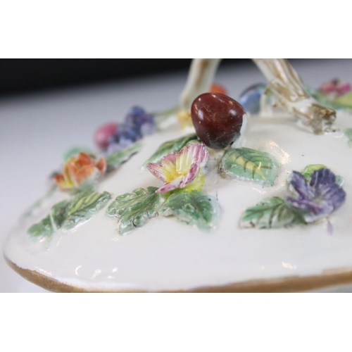 21 - Continental Ceramic Bowl and Cover with matching Saucer, floral and berry encrusted, Meissen style b... 