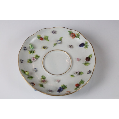 21 - Continental Ceramic Bowl and Cover with matching Saucer, floral and berry encrusted, Meissen style b... 