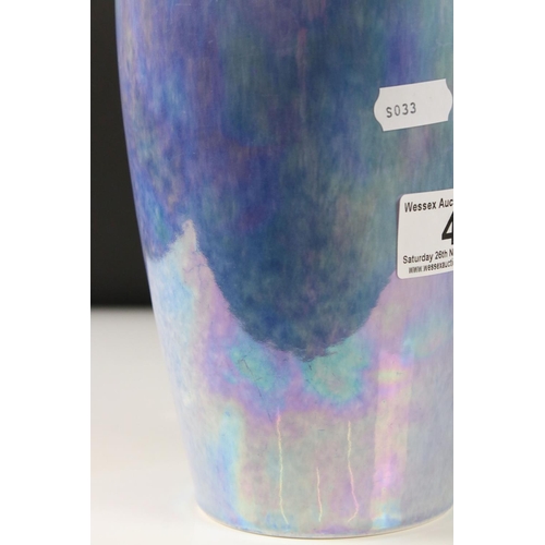 4 - Ruskin Pottery Vase with a mottled blue lustre glaze, impressed marks to base and dated 1925, 23cm h... 