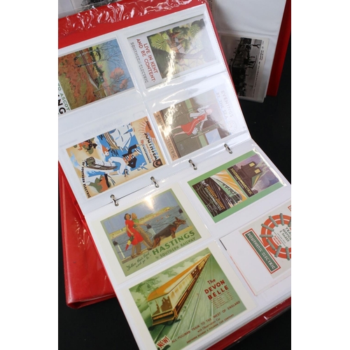 416 - Seven Albums containing transport and other postcards including an Two Albums of reproduction Railwa... 