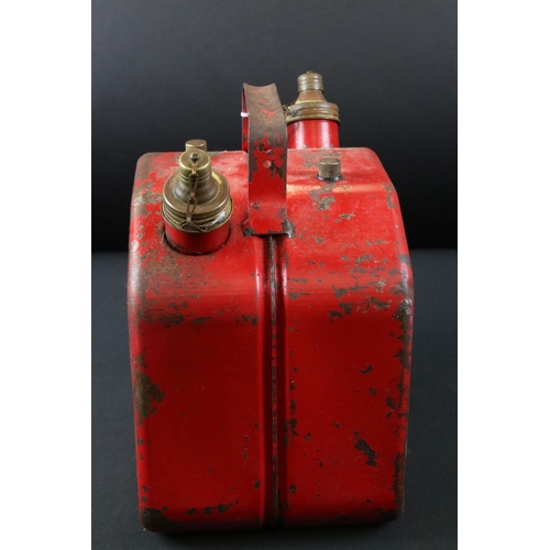 421 - Mid 20th century Slovenian Red Double Section Fuel Can, one side marked ' Olja ' and the other ' Ben... 