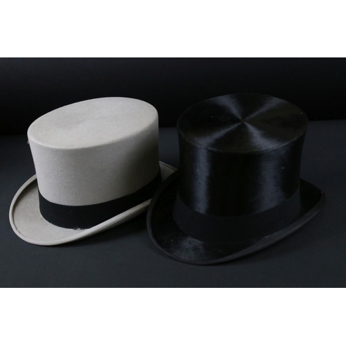 422 - Grey ' Lincoln Bennett ' Top Hat (interior dimension 20cm x 16cm) together with Black Silk ' Henry H... 