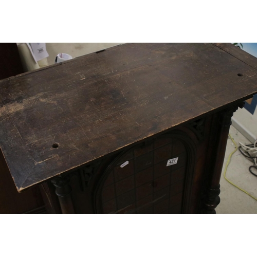 427 - 19th century Walnut Polyphone Cabinet (lacking mechanism), penny slots to either side, arched staine... 