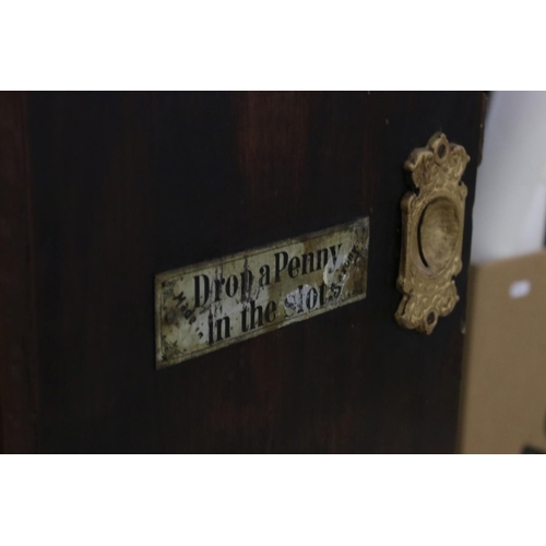 427 - 19th century Walnut Polyphone Cabinet (lacking mechanism), penny slots to either side, arched staine... 