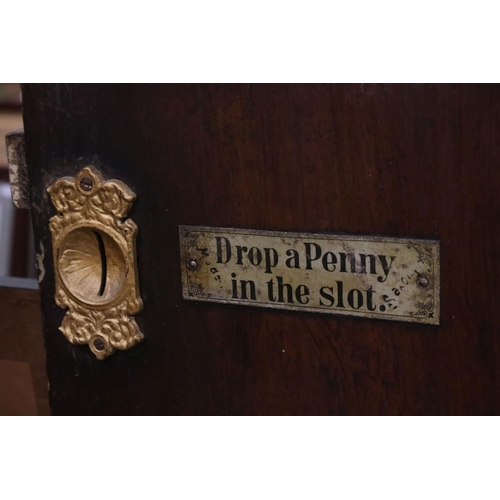 427 - 19th century Walnut Polyphone Cabinet (lacking mechanism), penny slots to either side, arched staine... 