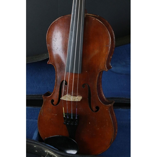 432 - Cased Violin together with a Rosewood Bow with Mother of Pearl Inlay