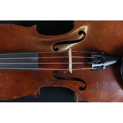 432 - Cased Violin together with a Rosewood Bow with Mother of Pearl Inlay