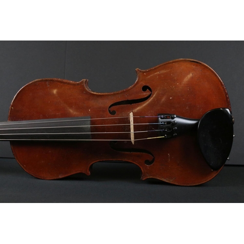 432 - Cased Violin together with a Rosewood Bow with Mother of Pearl Inlay