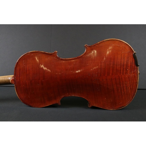 432 - Cased Violin together with a Rosewood Bow with Mother of Pearl Inlay