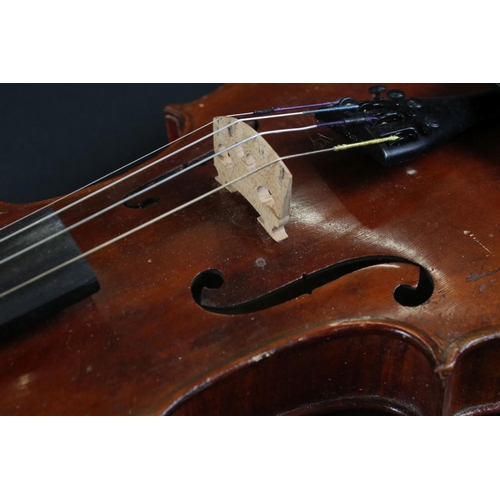 432 - Cased Violin together with a Rosewood Bow with Mother of Pearl Inlay